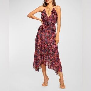 NWT Ramy Brook Everlee Dress Floral Print Ruffle Midi Halter Flowy Sz 00